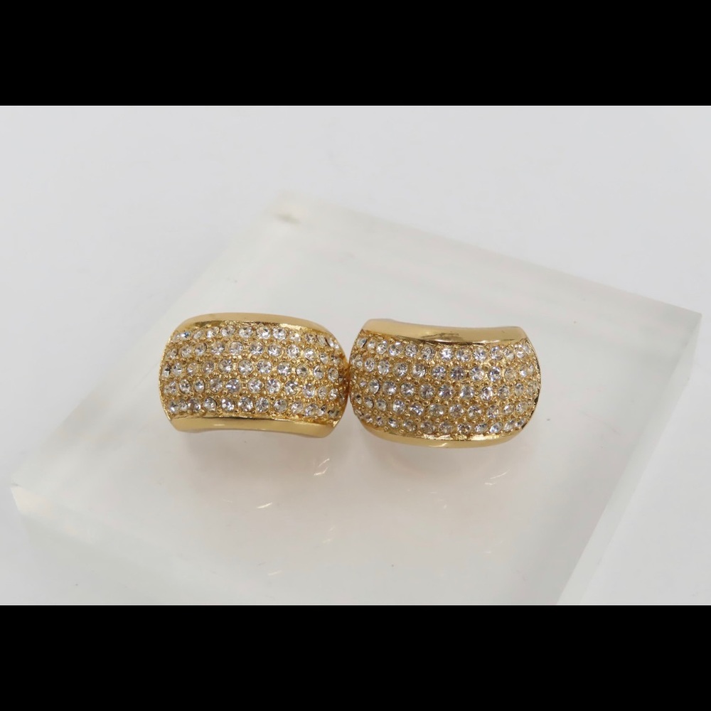 VINTAGE CHRISTIAN DIOR PAVE CRYSTAL HALF HOOP EARRINGS - Picture 3 of 8